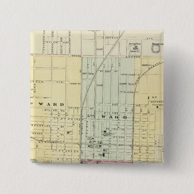 Map of Springfield City 15 Cm Square Badge (Front)