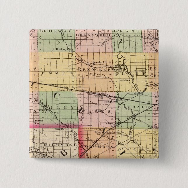 Map of St Clair County, Michigan 15 Cm Square Badge (Front)