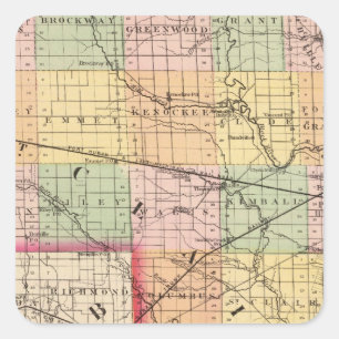 Map of St Clair County, Michigan Square Sticker