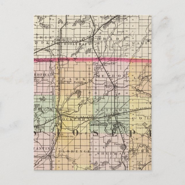Map of St Joseph County, Michigan Postcard (Front)