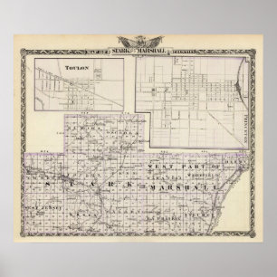 Map of Stark and west part of Marshall counties Poster