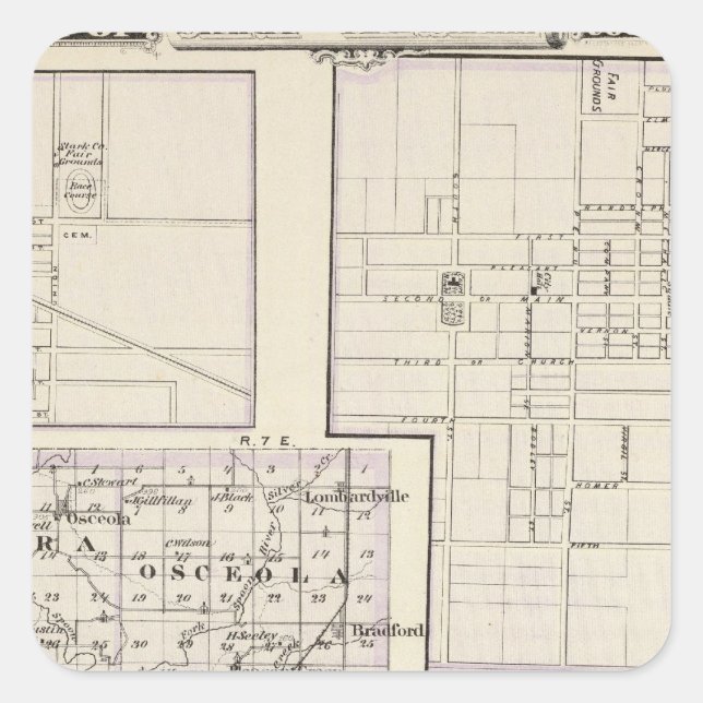 Map of Stark and west part of Marshall counties Square Sticker (Front)