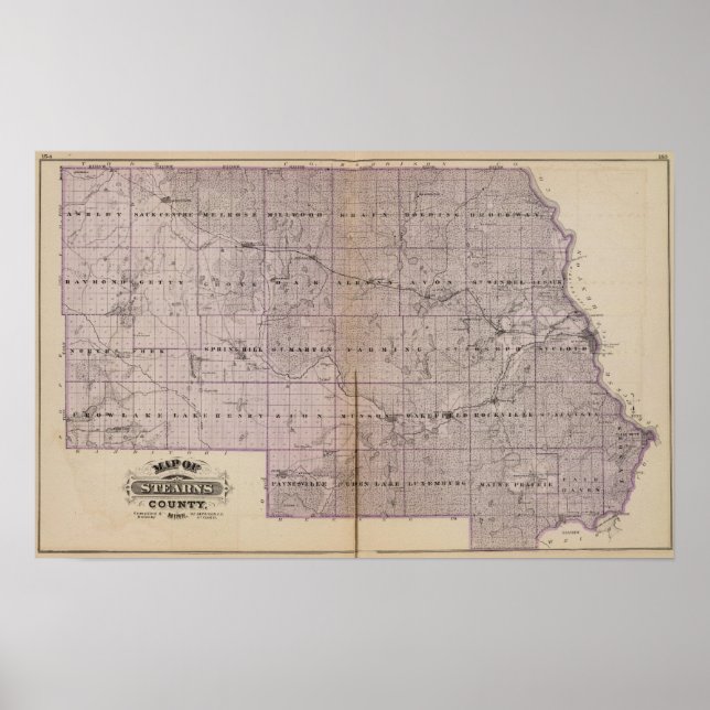 Map of Stearns County, Minnesota Poster (Front)