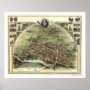 Map of Stratford on Avon, England by Brown 1908 Poster