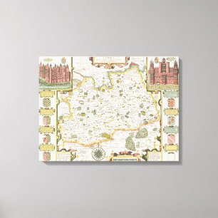 Map of Surrey, engraved by Jodocus Hondius Canvas Print