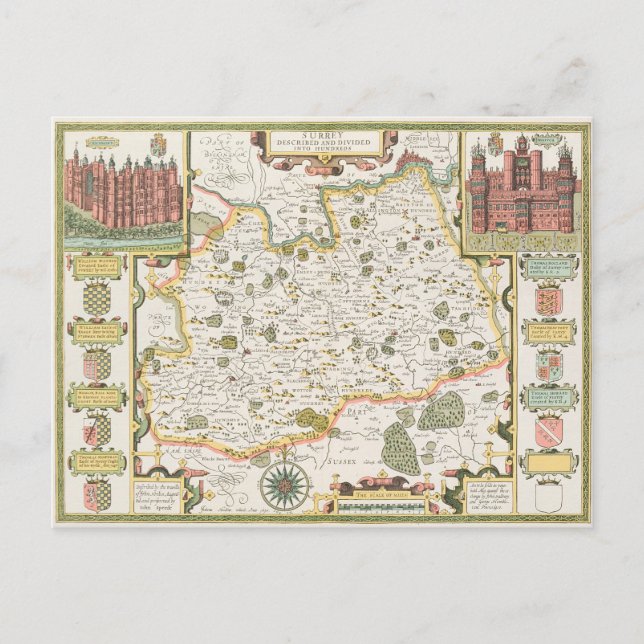 Map of Surrey, engraved by Jodocus Hondius Postcard (Front)