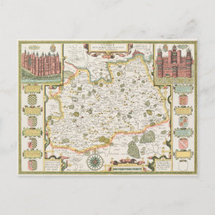 Map of Surrey, engraved by Jodocus Hondius Postcard