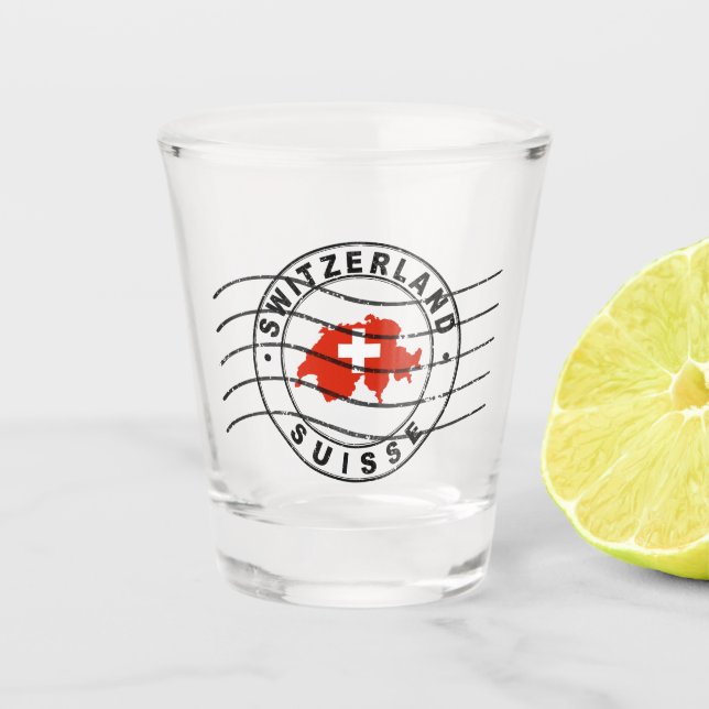 Map of Switzerland, Postal Passport Stamp Shot Glass (Front)