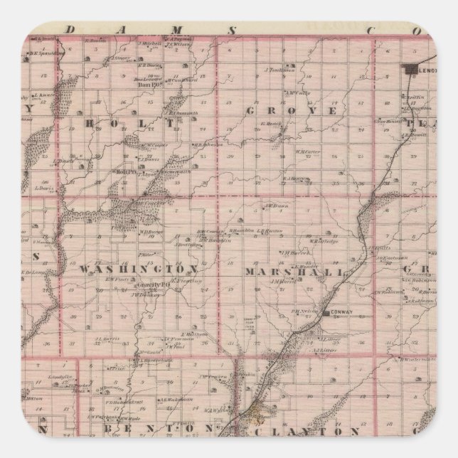 Map of Taylor County, State of Iowa Square Sticker (Front)