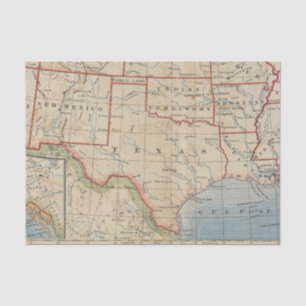 Map of Texas and Surrounding States Circa 1888 Tissue Paper