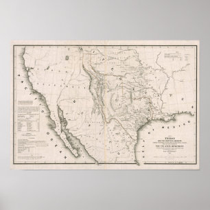 Map Of Texas And The Countries Adjacent Poster