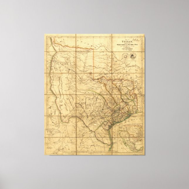 Map of Texas by John Arrowsmith (1841) Canvas Print (Front)