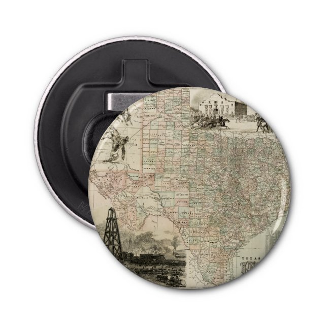 Map of Texas with County Borders Bottle Opener (Front)