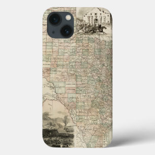 Map of Texas with County Borders iPhone 13 Case