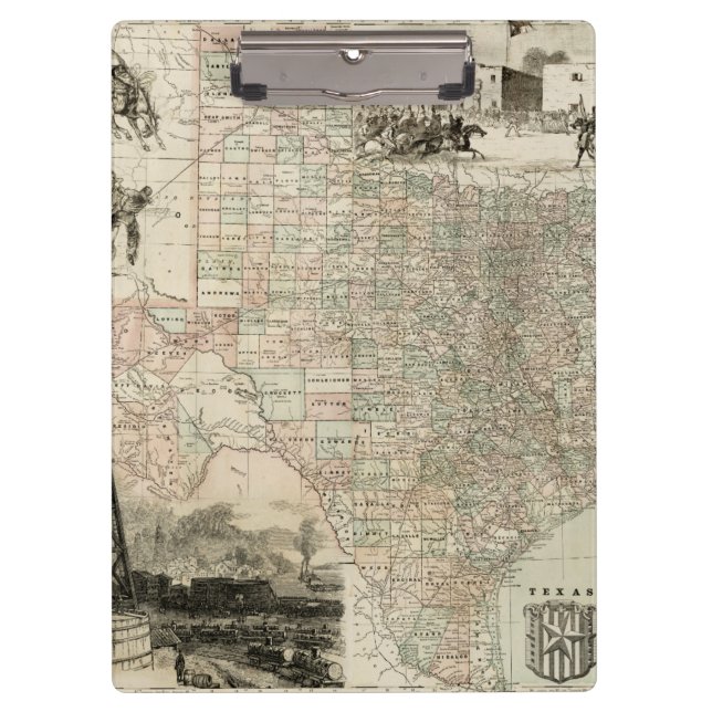 Map of Texas with County Borders Clipboard (Front)