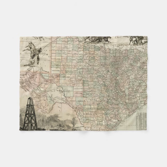 Map of Texas with County Borders Fleece Blanket (Front (Horizontal))