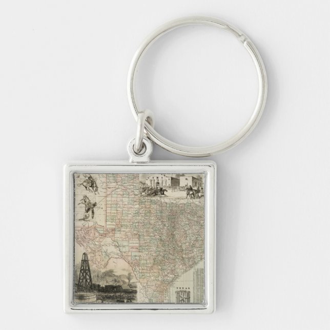 Map of Texas with County Borders Key Ring (Front)