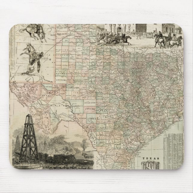Map of Texas with County Borders Mouse Mat (Front)