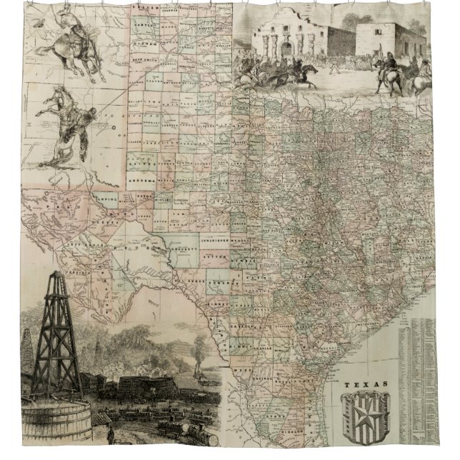 Map of Texas with County Borders Shower Curtain (Front)