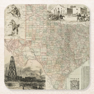 Map of Texas with County Borders Square Paper Coaster