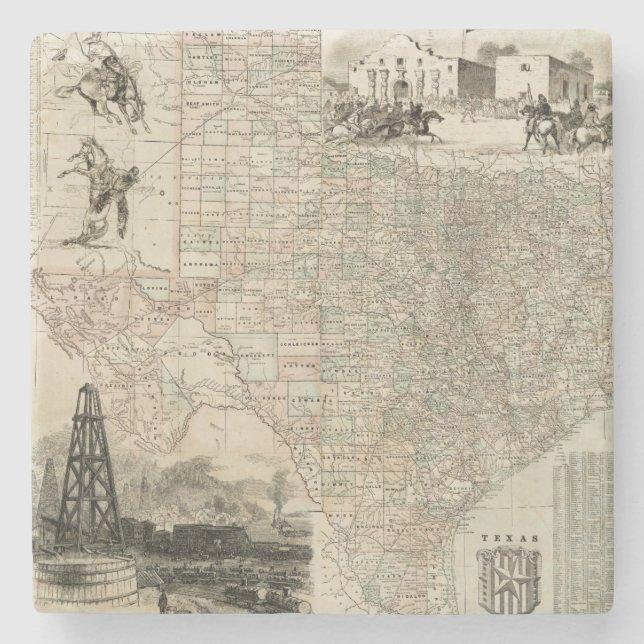 Map of Texas with County Borders Stone Coaster (Front)