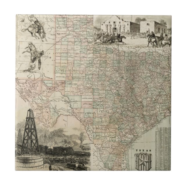 Map of Texas with County Borders Tile (Front)