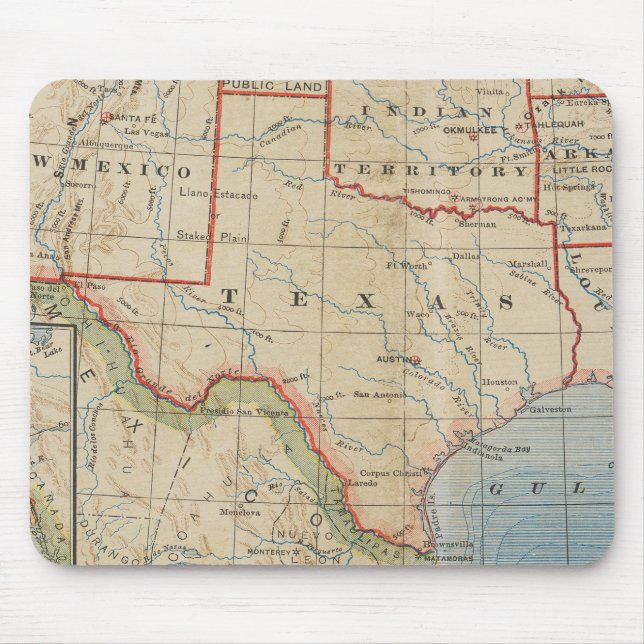 Map of Texas with Towns and Rivers - Antique 1888 Mouse Mat (Front)
