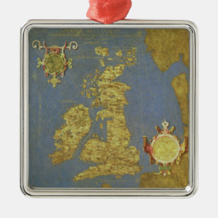 Map of the 16th Century British Isles Metal Tree Decoration