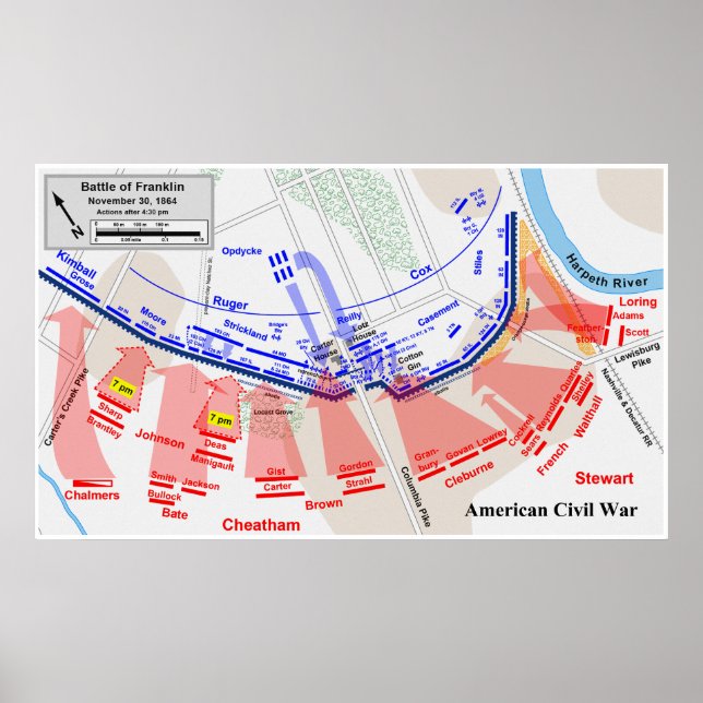 Map of the American Civil War Battle of Franklin Poster (Front)