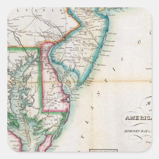 Map of the American Coast Square Sticker (Front)