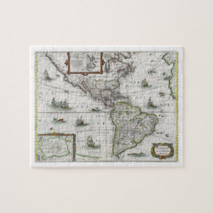 Map of the Americas, 1631 (coloured engraving) Jigsaw Puzzle