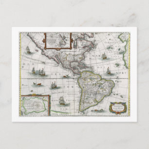 Map of the Americas, 1631 (coloured engraving) Postcard