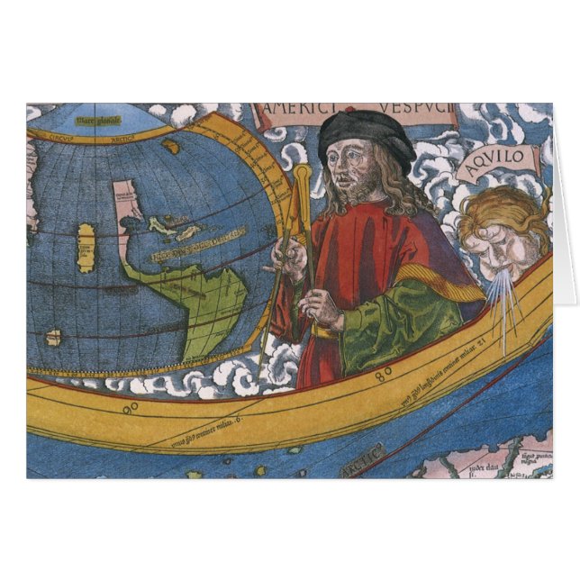 Map of the Americas with Explorer Amerigo Vespucci (Front Horizontal)