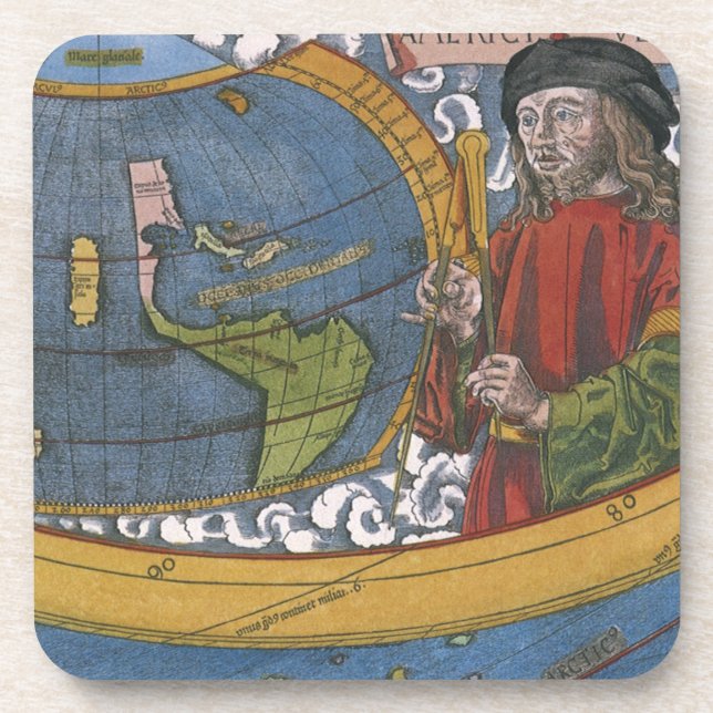 Map of the Americas with Explorer Amerigo Vespucci Coaster (Front)