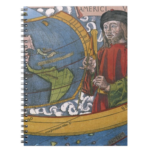 Map of the Americas with Explorer Amerigo Vespucci Notebook (Front)