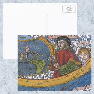 Map of the Americas with Explorer Amerigo Vespucci Postcard