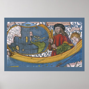 Map of the Americas with Explorer Amerigo Vespucci Poster