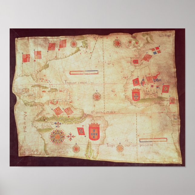 Map of the Atlantic Ocean, c.1550 Poster (Front)