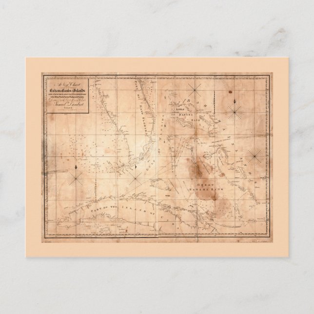 Map of the Bahama Banks and Islands (1817) Postcard (Front)