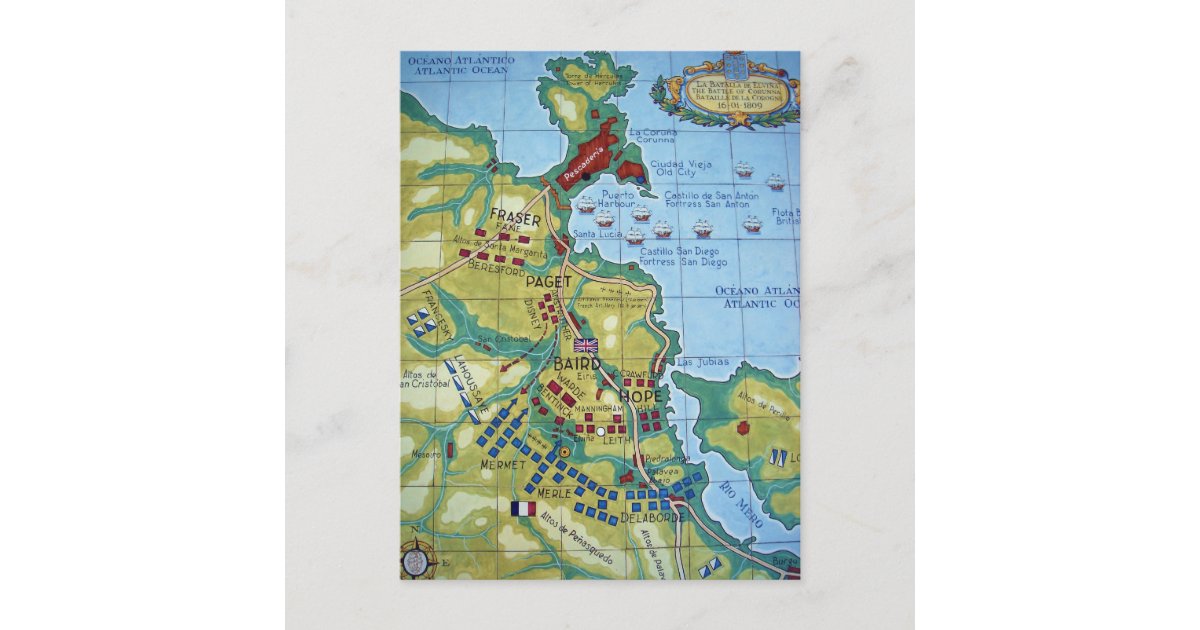 Map Of The Battle Of Corunna Postcard Zazzle 6463