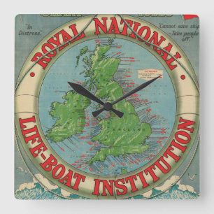 Map of the British Isles - Life-Boat Chart Square Wall Clock