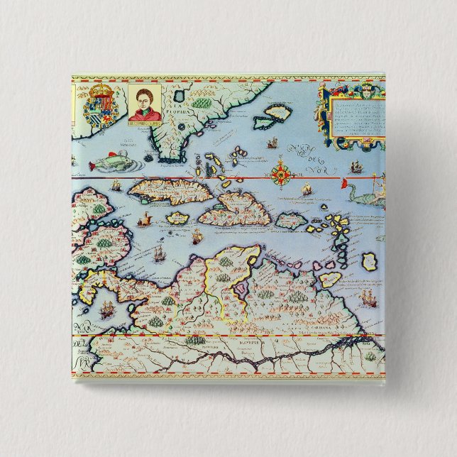Map of the Caribbean islands 15 Cm Square Badge (Front)