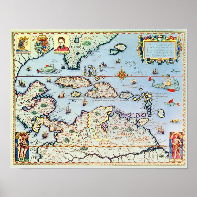 Map of the Caribbean islands Poster (Front)