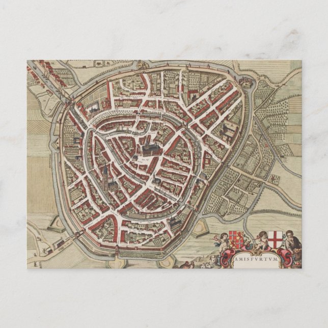 Map of the city of Amersfoort,  from 1650 Postcard (Front)