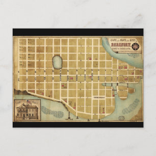 Map of the City of Beaufort South Carolina (1860) Postcard