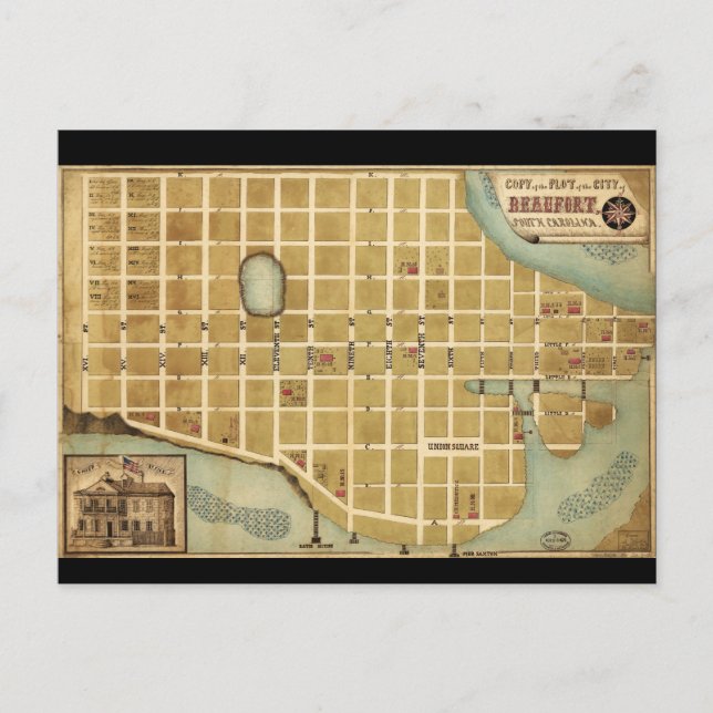 Map of the City of Beaufort South Carolina (1860) Postcard (Front)