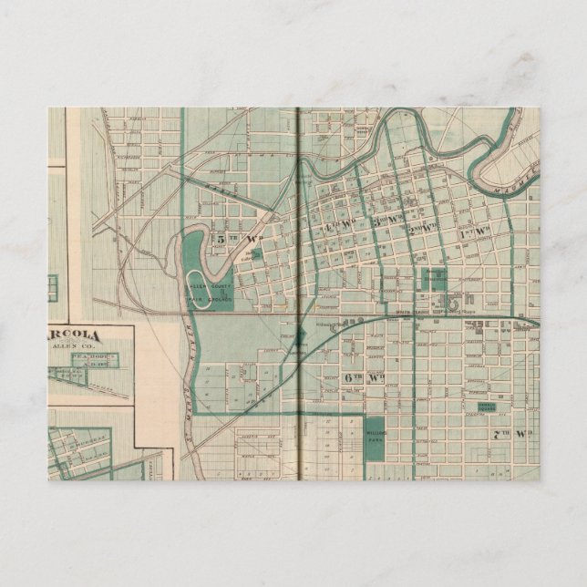 Map of the City of Fort Wayne with Cedarville Postcard (Front)