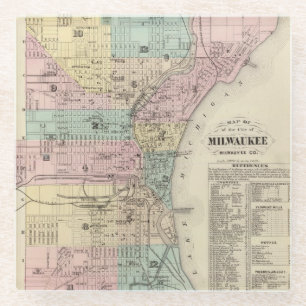 Map of the City of Milwaukee, Milwaukee Co Glass Coaster