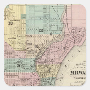 Map of the City of Milwaukee, Milwaukee Co Square Sticker