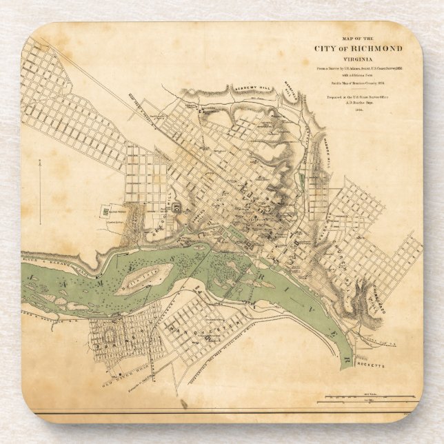 Map of the city of Richmond, Virginia (1858-1864) Coaster (Front)